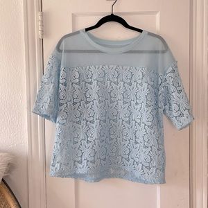 Baby Blue Mesh and Lace Top